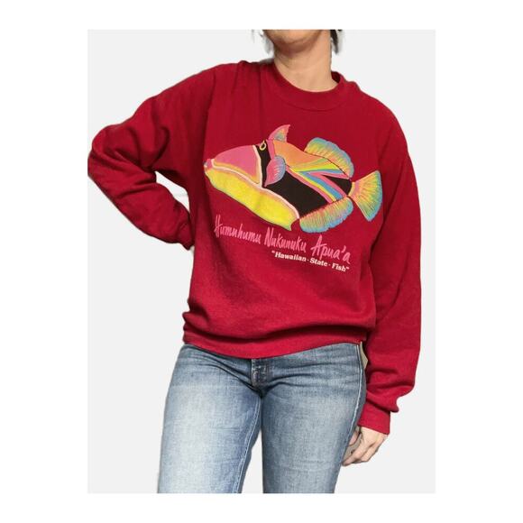 Vintage Hawaii Souvenir Sweatshirt Tropical Fish Red XL - Picture 1 of 6